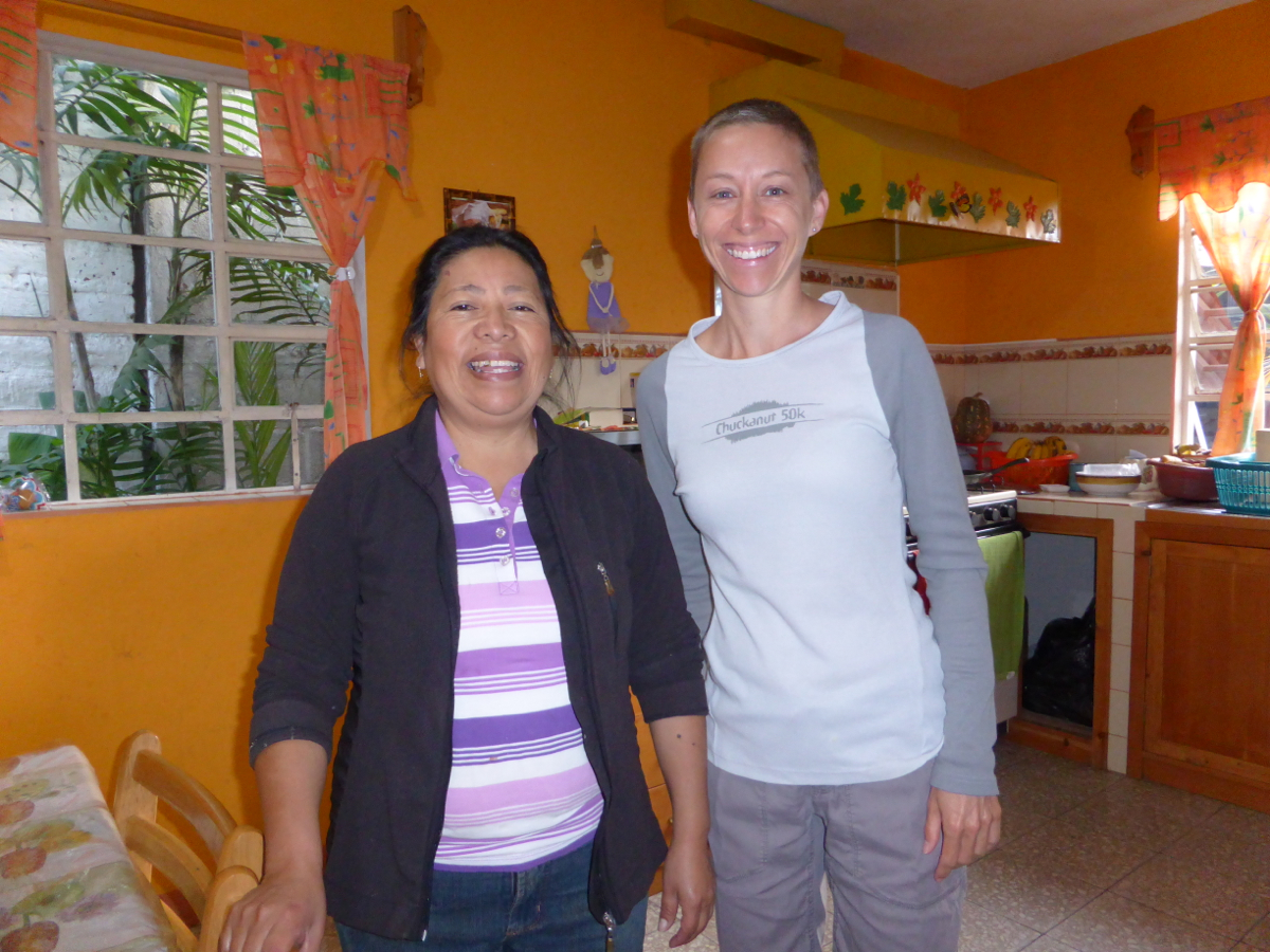 Bev with our host-mom, Magda, in the kitchen at Casa Magda