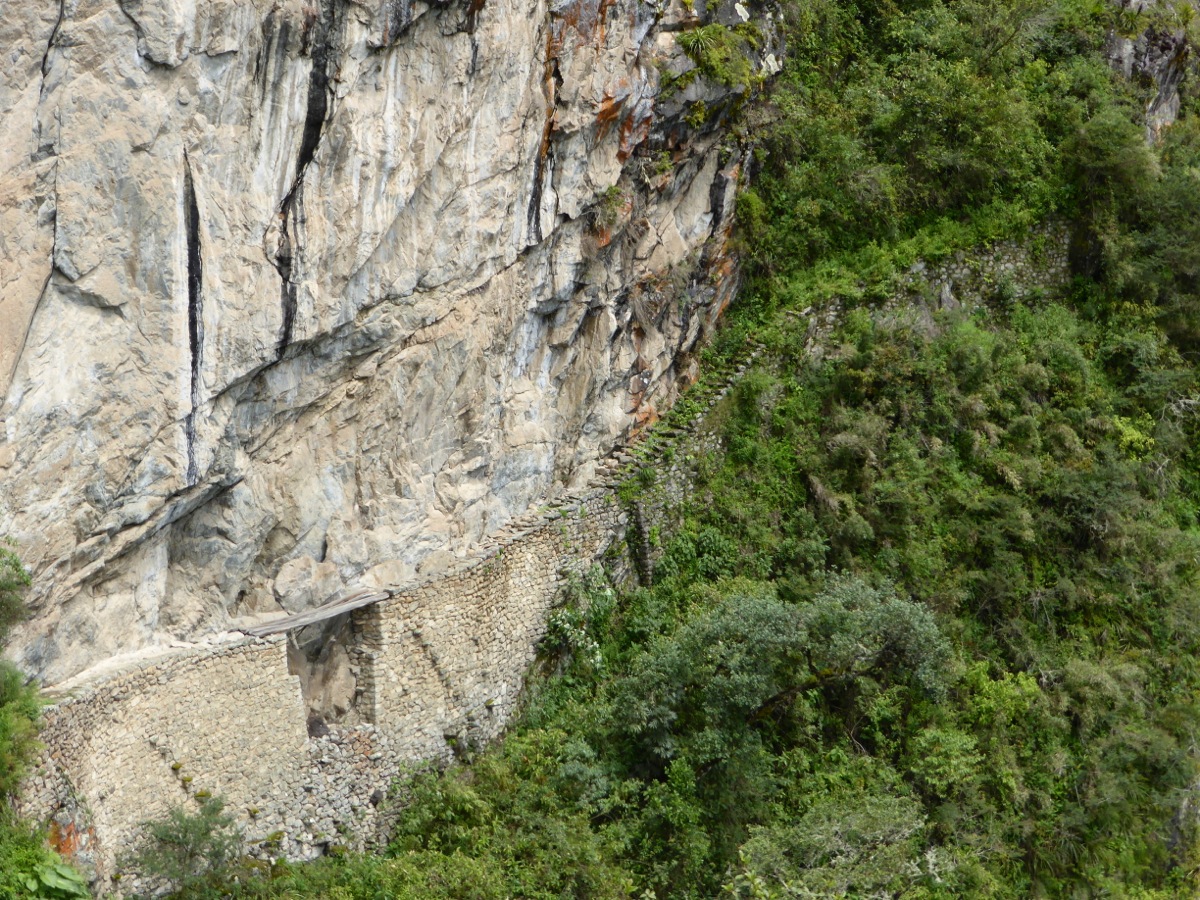 The Inca Bridge protecting one of the entrances to Machu Picchu